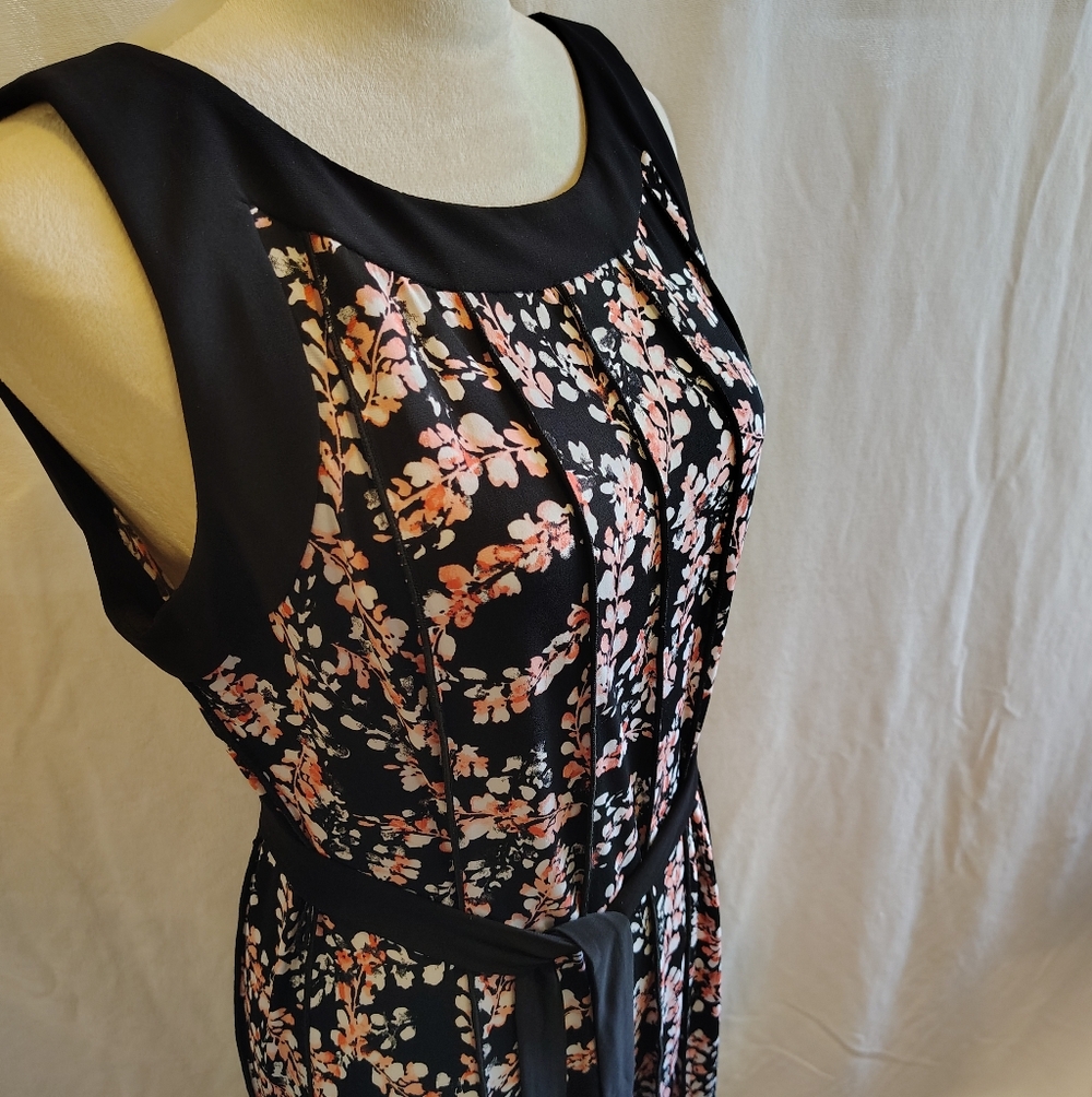 Perceptions Black and Coral Floral Sleeveless Midi Dress. NEW - Picture 3 of 11